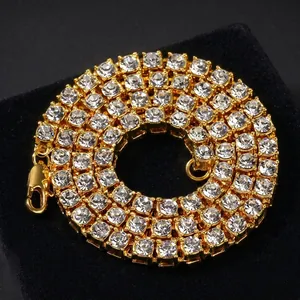 Collar de Cadena de Tenis Hip Hop de Moda Aleación Zirconia Blanca Incrustada Oro Plata Oro Rosa Plateado Collar para Hombre Mujer Joyería Streetwear