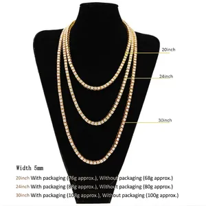 Collar de tenis dorado de 5mm para hombre con diamantes de imitación blancos