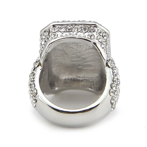 Detail view showing frosted inner texture and pavé rhinestones on hip hop square ring