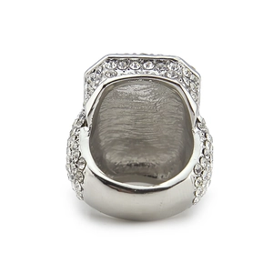 Detailed back view of a silver hip hop square ring with sparkling zircon pavé