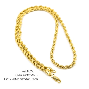 6mm gold-plated twist rope chain necklace for men in 30 inch length with lobster clasp