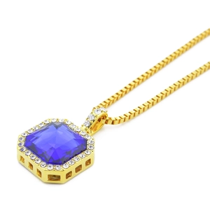 Hip Hop Anhänger mit blauem Edelstein und vergoldeter Box-Kette für Herren