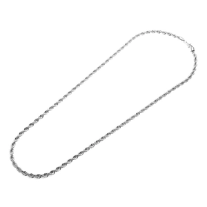 Close-up of 6mm silver rope chain necklace with high polished finish and lobster clasp