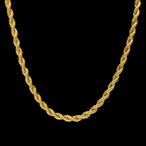 Detail view of 6mm gold plated twisted rope chain necklace with high metallic luster