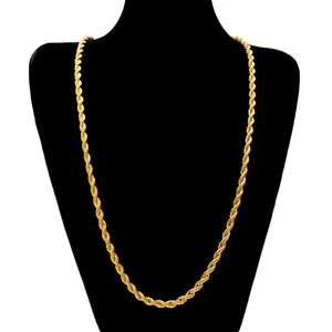 Hip Hop Men Twisted Rope Chain Necklace Gold Silver Plated Stainless Steel Iron Metal Heavy Chunky Jewelry For Daily Streetwear