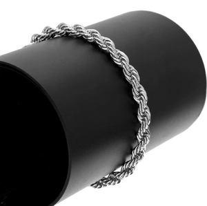 Bracciale a catena a fune da 6mm in acciaio inossidabile argento per uomo stile twist