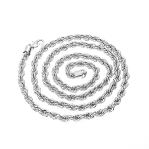 Polished silver 6mm rope chain necklace with spiral twist and secure lobster clasp