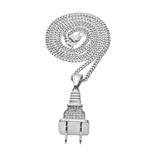 Collier hip-hop avec pendentif prise en argent serti de diamants et chaîne cubaine
