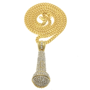 Collier pendentif micro hip hop plaqué or avec zircons cubiques et chaîne cubaine