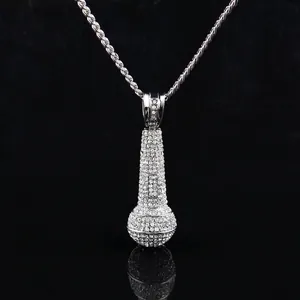 Collier Pendentif Microphone Hip Hop Serti De Strass Alliage Chaîne Cubaine Pour Hommes Streetwear Bijoux Individuels