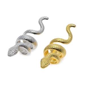 Adjustable snake-shaped alloy rings with textured scales in gold and silver finish