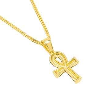 Goldene Ankh Schlüsselanhänger-Kette mit Diamantbesatz und robuster Panzerkette