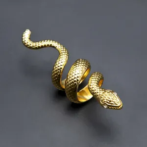 Unisex Hip Hop Punk Alloy Snake Spiral Ring For Men Women Gold Silver Plated Rhinestone Animal Design Finger Jewelry Gift