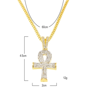 Vereiste goldene Ankh-Schlüssel-Halskette im Hip-Hop-Stil mit 60 cm langer Kette