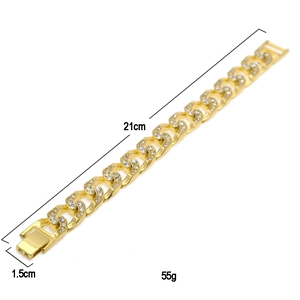 Bracciale Cuban Link da uomo 15mm in oro con zirconi incastonati e chiusura a scomparsa