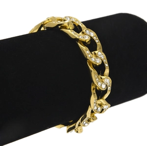 Bracciale cubano da uomo stile hip hop placcato oro con cristalli lucidi incastonati