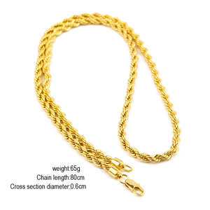 Detailansicht der 80cm goldenen Kordelkette mit 65g Gewicht und Karabinerverschluss