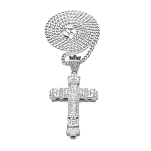 Vintage-Kreuzanhänger-Halskette für Herren mit silbernen Zirkonia-Steinen im Iced-Out-Stil