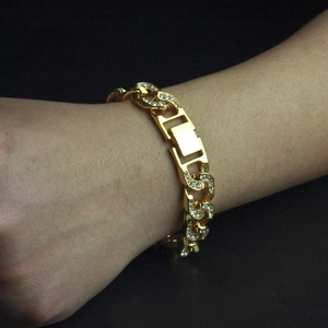 Lussuoso Bracciale Hip Hop in Lega con Strass Cuban Link per Uomo Donna Iced Out Miami Curb Chain Gioielli Streetwear