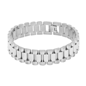 Pulsera para hombre de acero inoxidable plateado pulido con eslabones estilo reloj