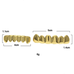 Hip Hop Gold Plated Copper Teeth Grillz Set For Men Women Punk Mirror Polished Dental Teeth Caps Mouth Jewelry Party Accessories