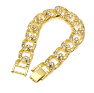 Bracciale cubano da uomo in oro con zirconi scintillanti e chiusura a scatola