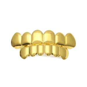 Hip hop style gold plated dental grills set for upper and lower teeth with shiny mirror finish