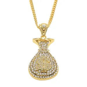 Hip Hop Geldbeutel Anhänger Halskette Legierung Strass Dollarzeichen Tasche Panzerkette Kordelkette Für Herren Streetwear Schmuck