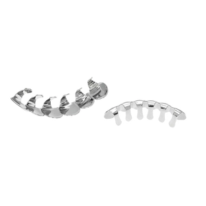 Detailed front and back views of hip-hop silver polished six-tooth grills for teeth
