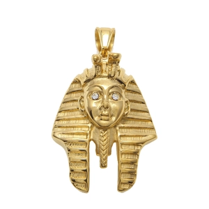 Vintage stainless steel Egyptian Pharaoh head pendant necklace with clear crystal eyes