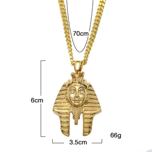 Classic Egyptian Pharaoh pendant necklace in gold stainless steel with cubic zirconia eyes