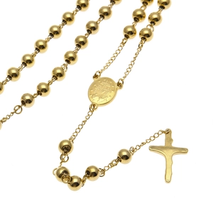Chapelet à perles dorées polies avec médaillon religieux et pendentif en croix