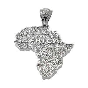 Silver iced out Africa map pendant with crystals and 6mm rope chain for men hip hop style