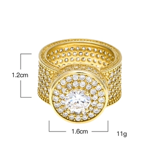 Classic hip hop men's gold plated round ring with full pavé cubic zirconia accents