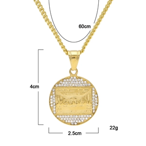 The Last Supper gold pendant necklace with cubic zirconia stones and 60cm curb chain