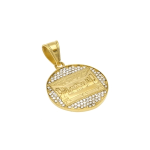Golden Last Supper medallion necklace with iced-out cubic zirconia stones for Hip Hop style