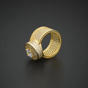 Classic hip hop gold plated ring with micro paved round zircon and luxury chunky design