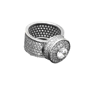 Classic hip hop men's wide ring with round cubic zirconia and pavé diamond setting