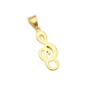 Gros plan sur le pendentif clé de sol plaqué or poli avec une attache trapézoïdale large