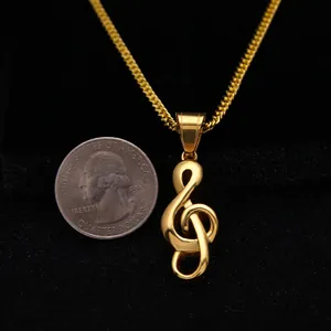 Collier avec pendentif note de musique doré en acier inoxydable et pièce de référence