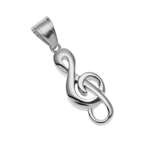 Pendentif clé de sol en acier inoxydable argenté poli avec finition brillante