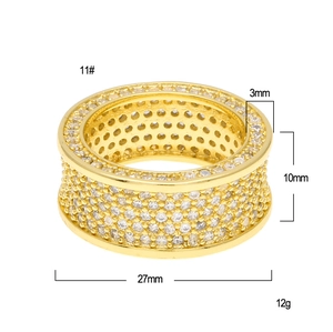 Anello hip hop placcato oro 18K con diamanti incastonati e misure dettagliate uomo