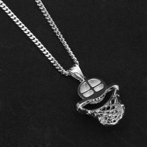 Hip-Hop Basketballkorb Anhänger Halskette aus Silber mit feinem Netz und Gliederkette