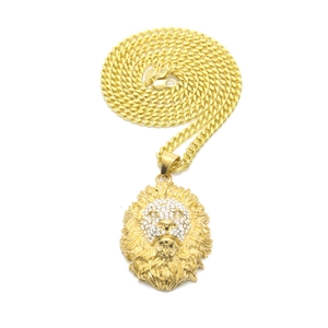 Collier pendentif tête de lion hip hop pour hommes avec chaîne cubaine dorée glacée