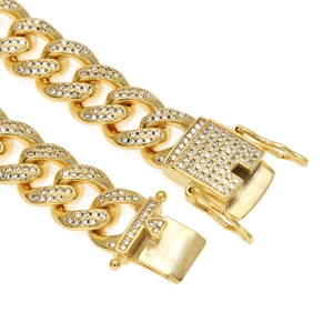Iced out 13mm gold Cuban link chain bracelet with micro pave cubic zirconia for men