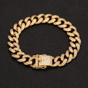 Iced Out Cuban Link Bracelet For Men Hip Hop Copper Jewelry With Zirconia Punk Gold Silver Plated Wide Chain Bracelet Gift