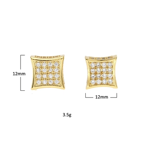 Boucles d'oreilles carrées glacées pour hommes avec finition or et pavé de zircon 12mm