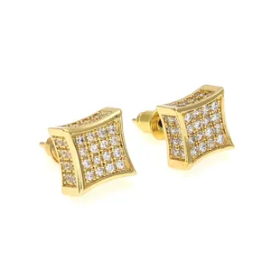 Boucles d'oreilles carrées hip hop pour hommes avec plaqué or et pavé de zircones étincelants