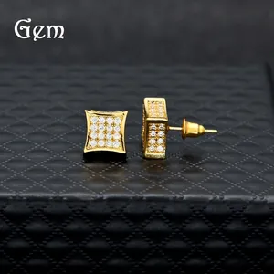 Boucles d'Oreilles Clous Hip Hop Carrées en Cuivre avec Zirconia pour Hommes Femmes Boucles d'Oreilles Géométriques Iced Out Bijoux de Mode