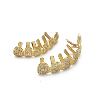 Iced out hip hop grillz set with micro paved cubic zirconia in gold plating for men